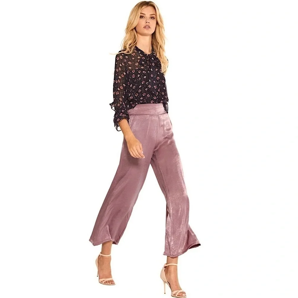 MISA LOS ANGELES Blush Hammered Satin Viscose High Rise Wide Leg Palazzo Pants S